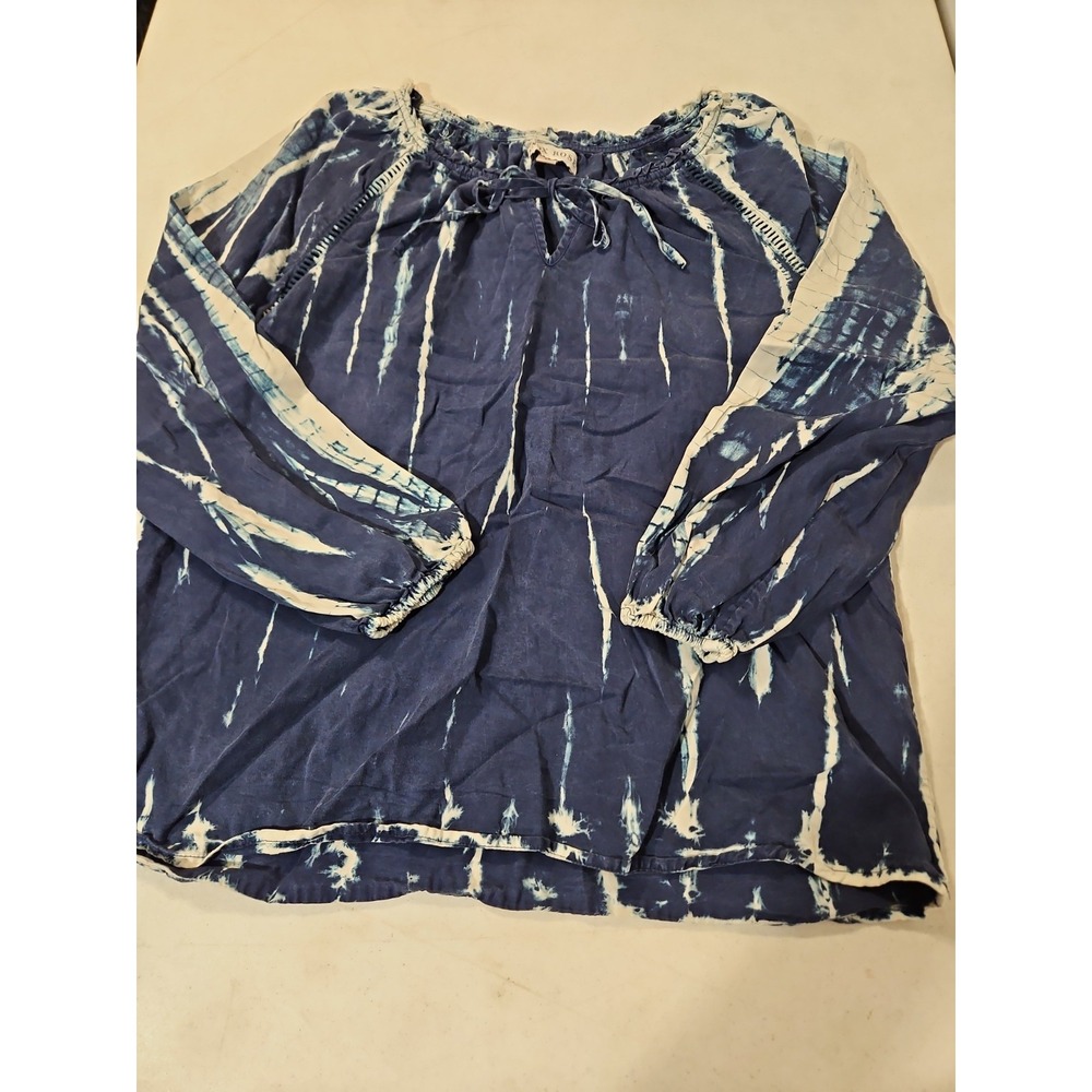 Knox Rose Blouse Womens Medium Long Sleeve Blue/white Flowy Casual Dress(716